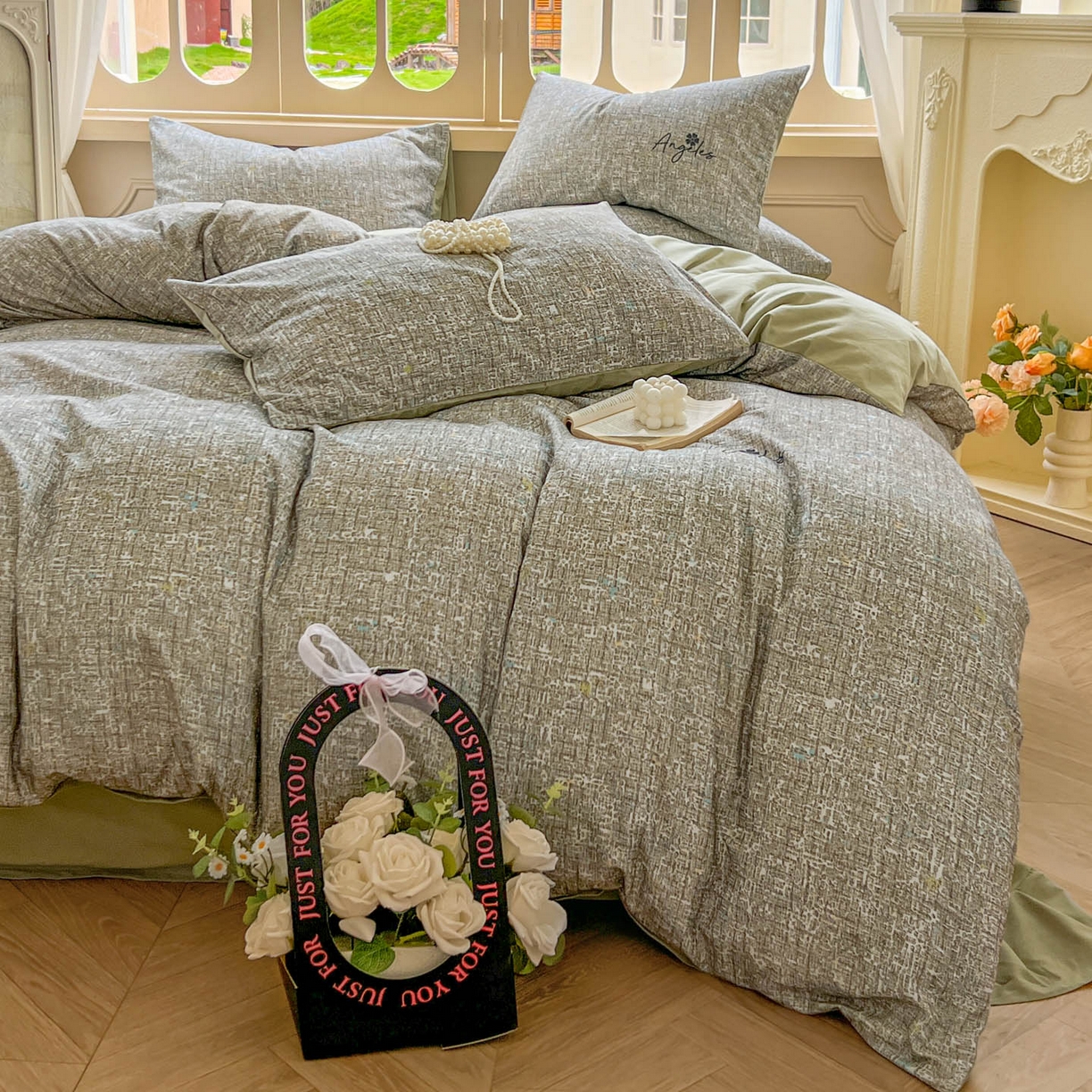 91家纺网 家纺一手货源 找家纺 田野 2025新款全棉13360加厚磨毛印花四件套 晴朗-绿