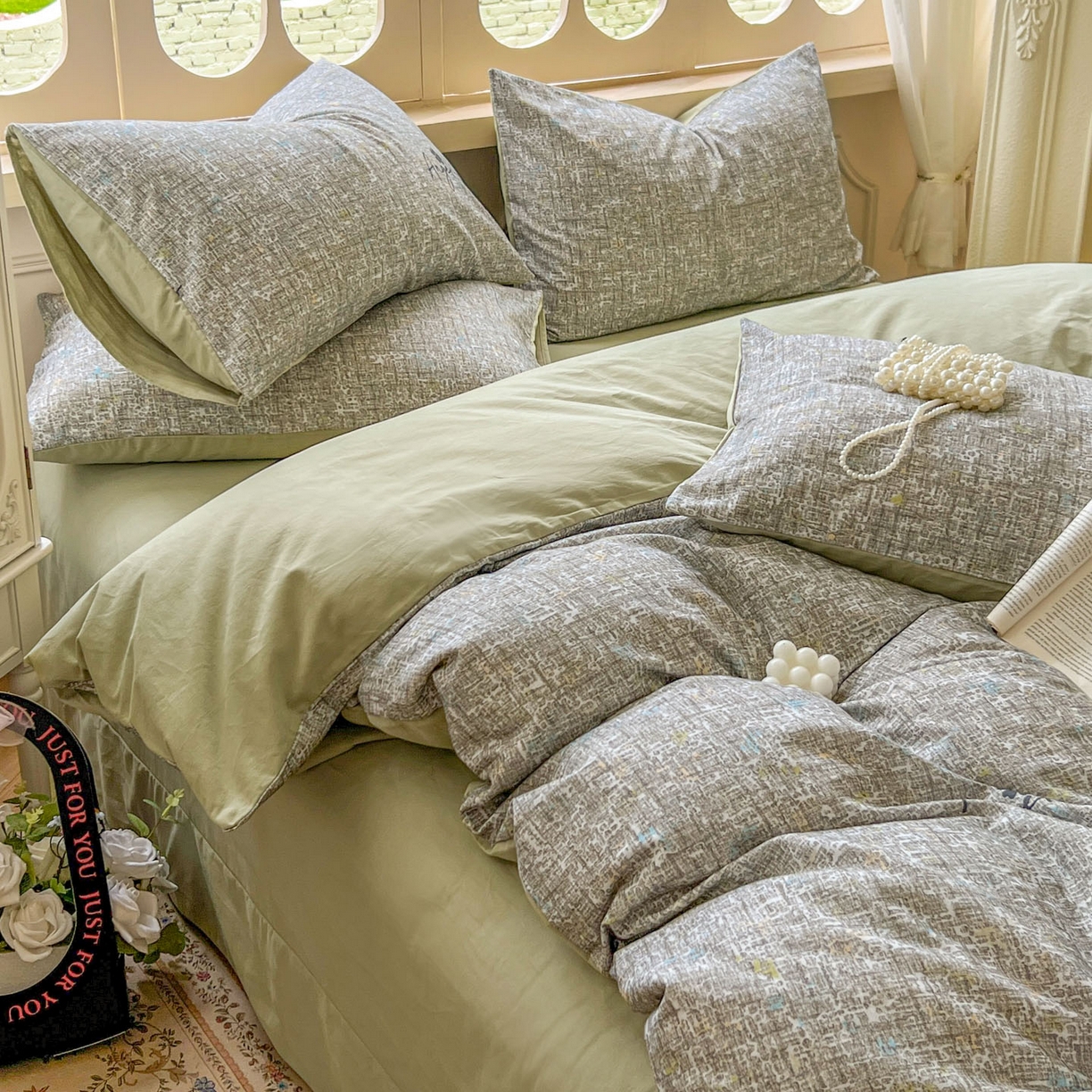 91家纺网 家纺一手货源 找家纺 田野 2025新款全棉13360加厚磨毛印花四件套 晴朗-绿