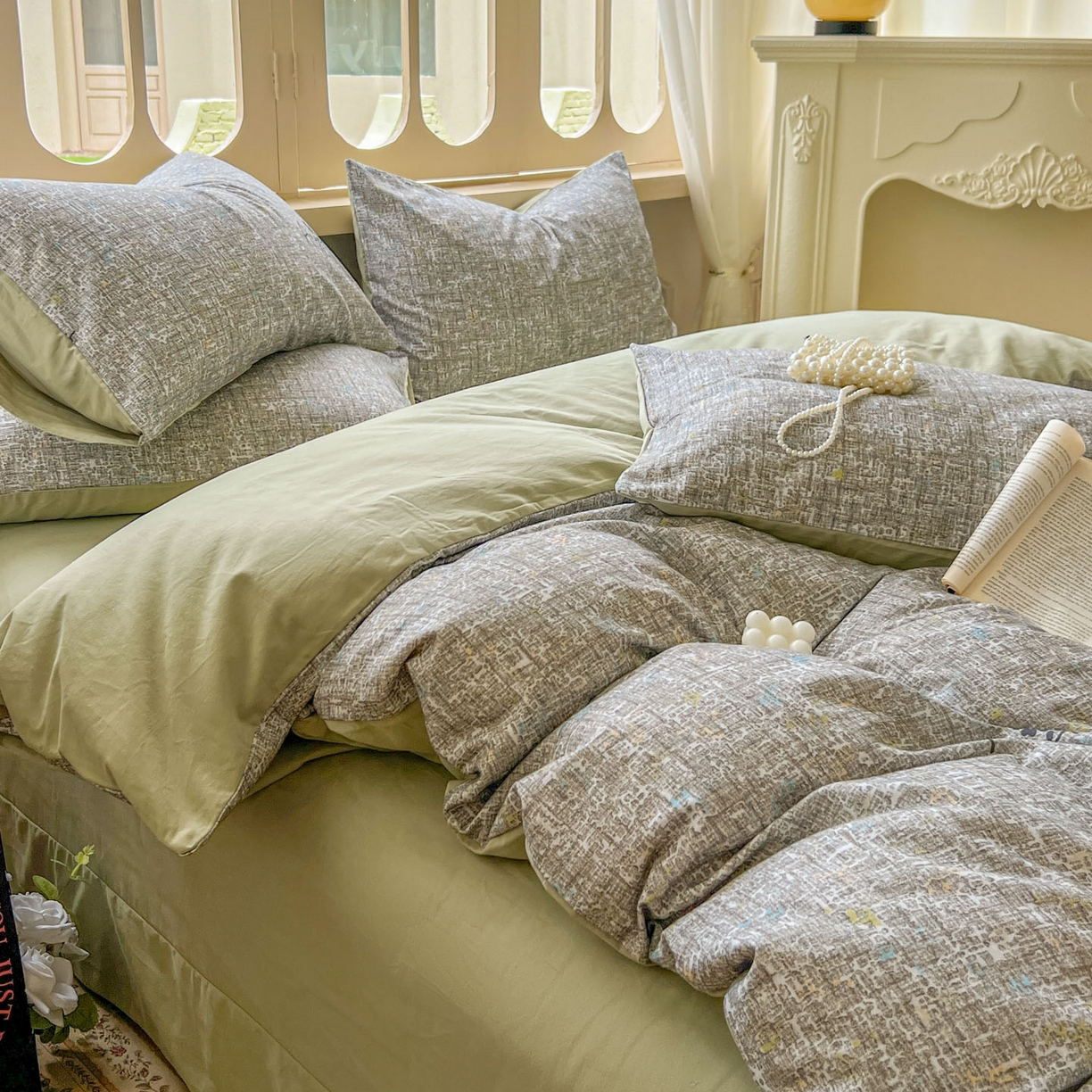 91家纺网 家纺一手货源 找家纺 田野 2025新款全棉13360加厚磨毛印花四件套 晴朗-绿