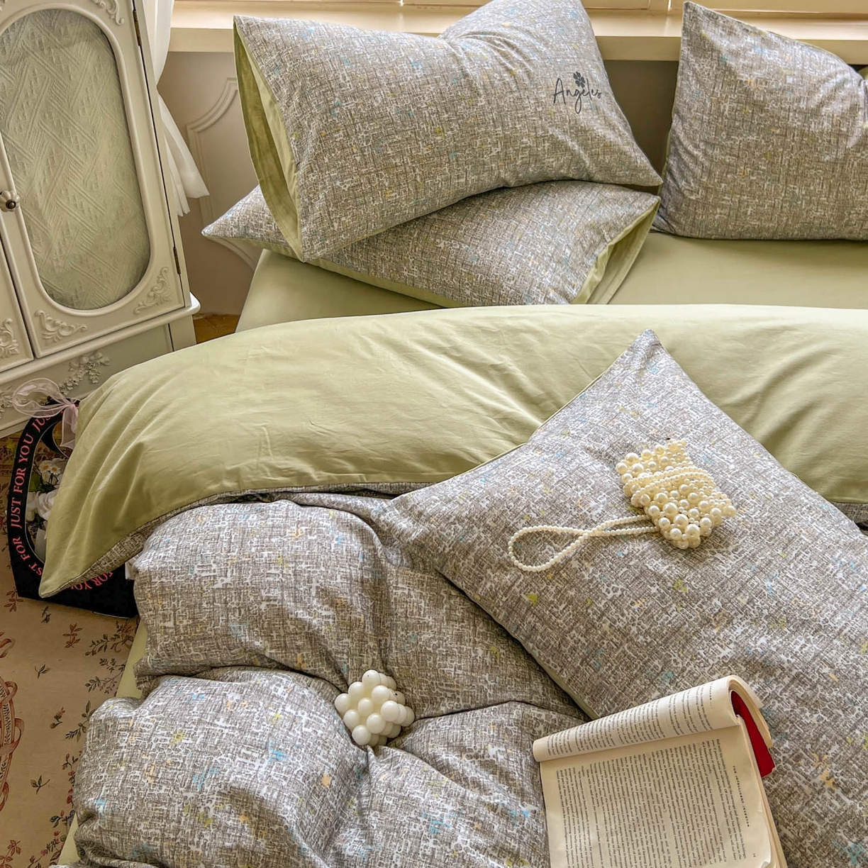 91家纺网 家纺一手货源 找家纺 田野 2025新款全棉13360加厚磨毛印花四件套 晴朗-绿