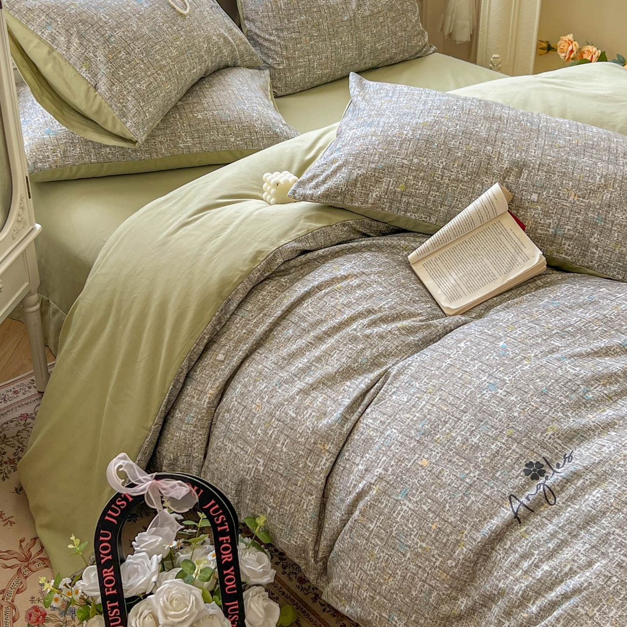 91家纺网 家纺一手货源 找家纺 田野 2025新款全棉13360加厚磨毛印花四件套 晴朗-绿