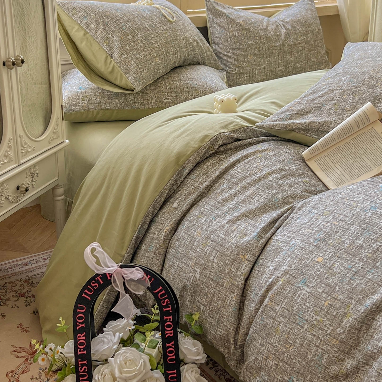 91家纺网 家纺一手货源 找家纺 田野 2025新款全棉13360加厚磨毛印花四件套 晴朗-绿