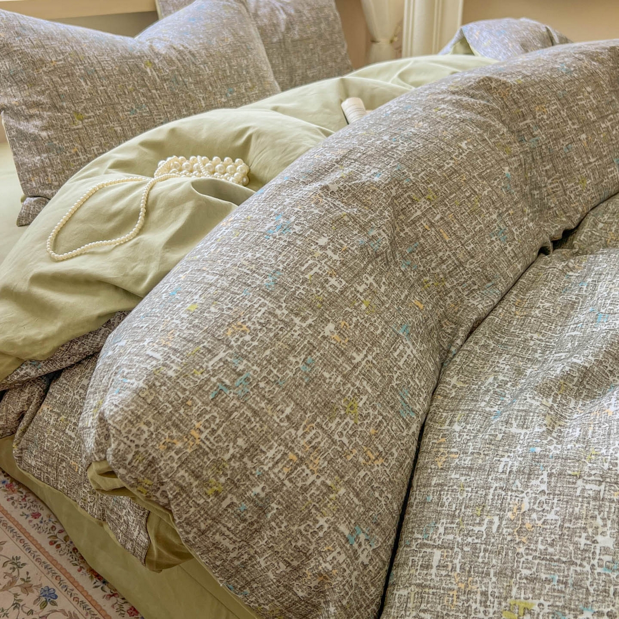 91家纺网 家纺一手货源 找家纺 田野 2025新款全棉13360加厚磨毛印花四件套 晴朗-绿