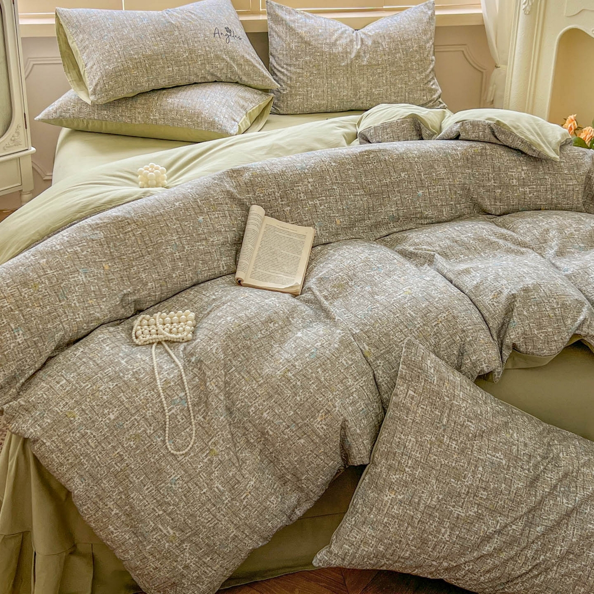 91家纺网 家纺一手货源 找家纺 田野 2025新款全棉13360加厚磨毛印花四件套 晴朗-绿