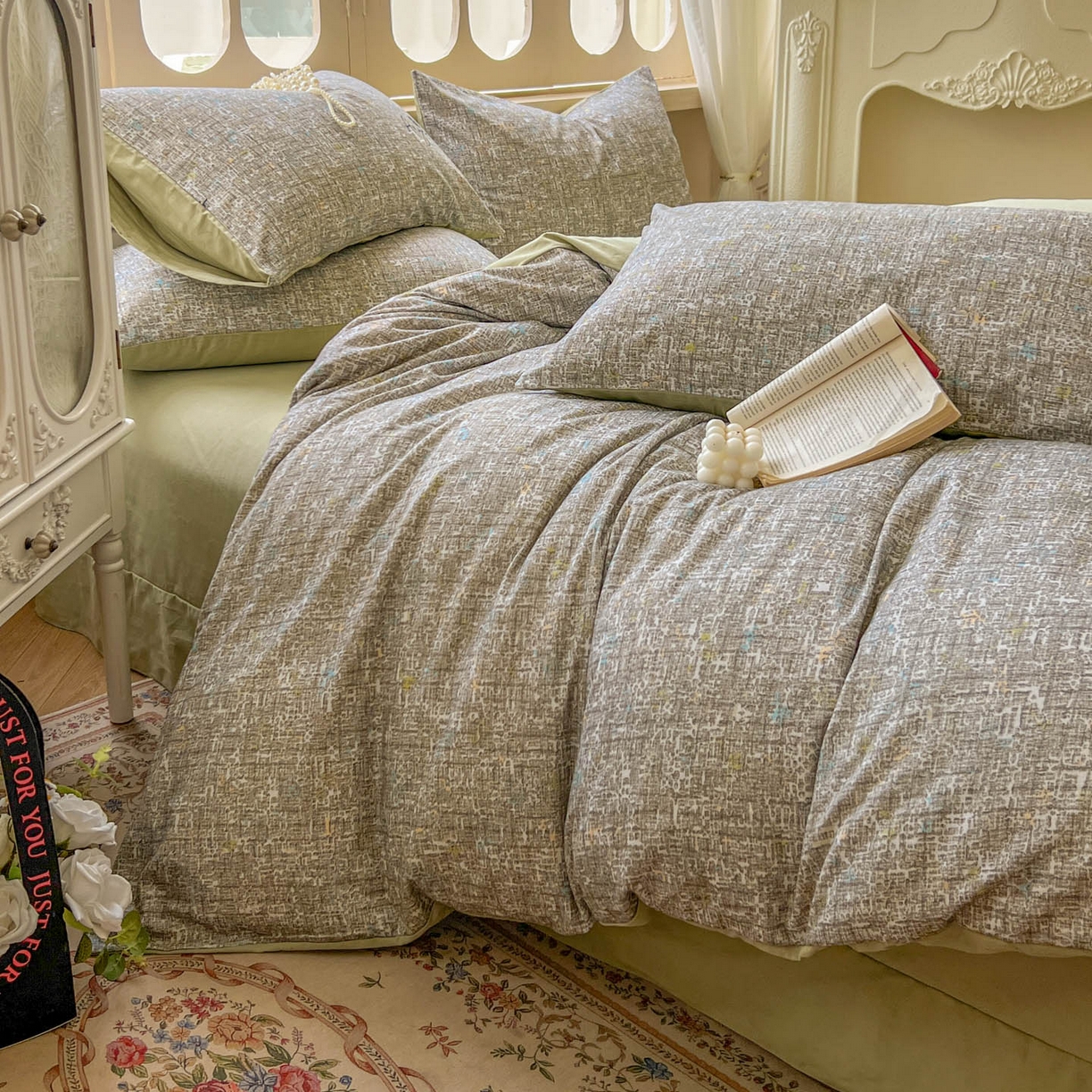 91家纺网 家纺一手货源 找家纺 田野 2025新款全棉13360加厚磨毛印花四件套 晴朗-绿