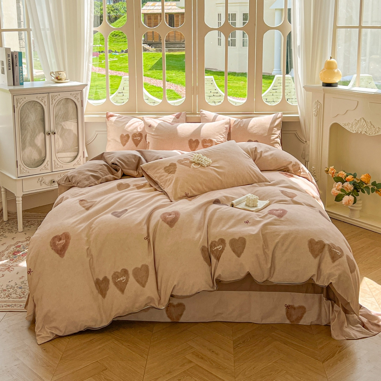 田野 2025新款全棉13360加厚磨毛印花四件套 甜心-咖