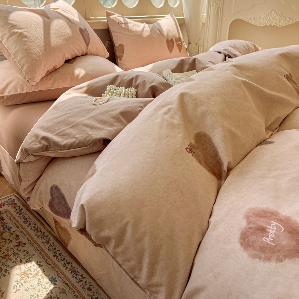 91家纺网 家纺一手货源 找家纺 田野 2025新款全棉13360加厚磨毛印花四件套 甜心-咖