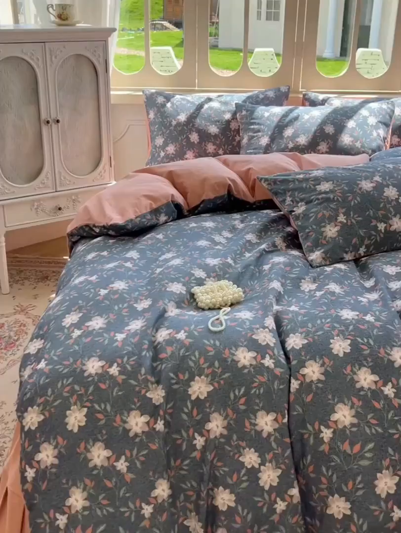 91家纺网 家纺一手货源 找家纺 田野 2025新款全棉13360加厚磨毛印花四件套 香草集