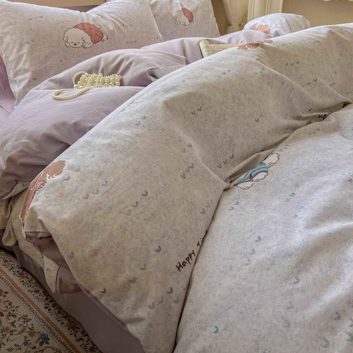 91家纺网 家纺一手货源 找家纺 田野 2025新款全棉13360加厚磨毛印花四件套 幸运狗