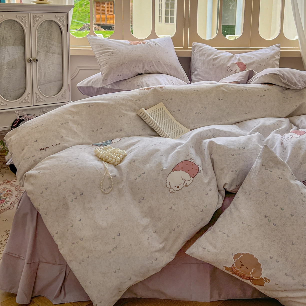 91家纺网 家纺一手货源 找家纺 田野 2025新款全棉13360加厚磨毛印花四件套 幸运狗