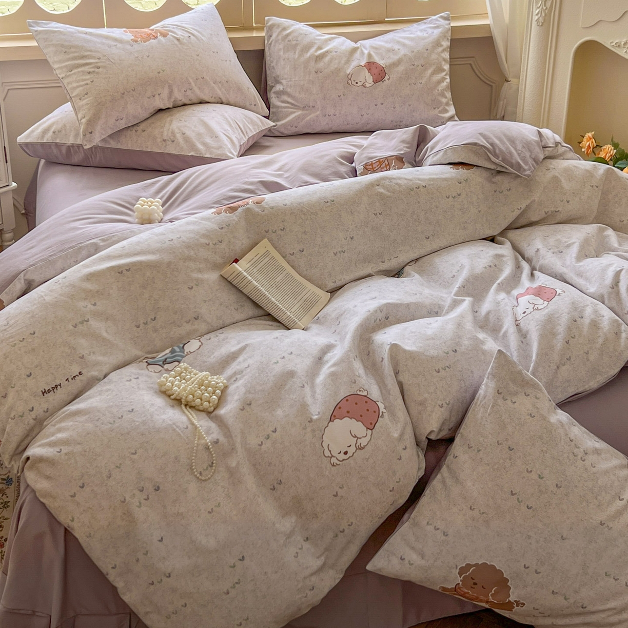 91家纺网 家纺一手货源 找家纺 田野 2025新款全棉13360加厚磨毛印花四件套 幸运狗