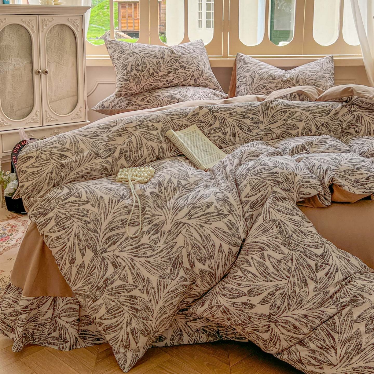 91家纺网 家纺一手货源 找家纺 田野 2025新款全棉13360加厚磨毛印花四件套 雅琪-卡其