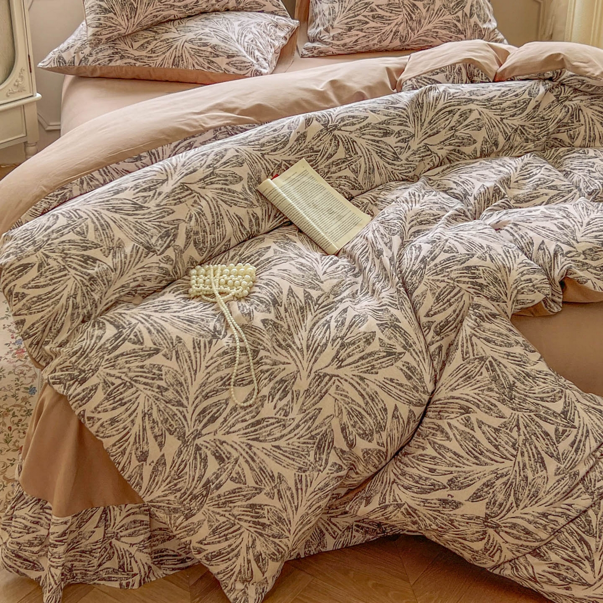 91家纺网 家纺一手货源 找家纺 田野 2025新款全棉13360加厚磨毛印花四件套 雅琪-卡其