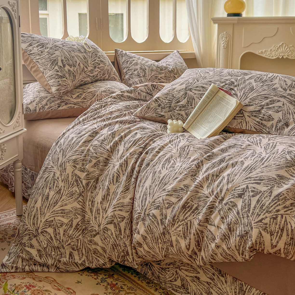 91家纺网 家纺一手货源 找家纺 田野 2025新款全棉13360加厚磨毛印花四件套 雅琪-卡其