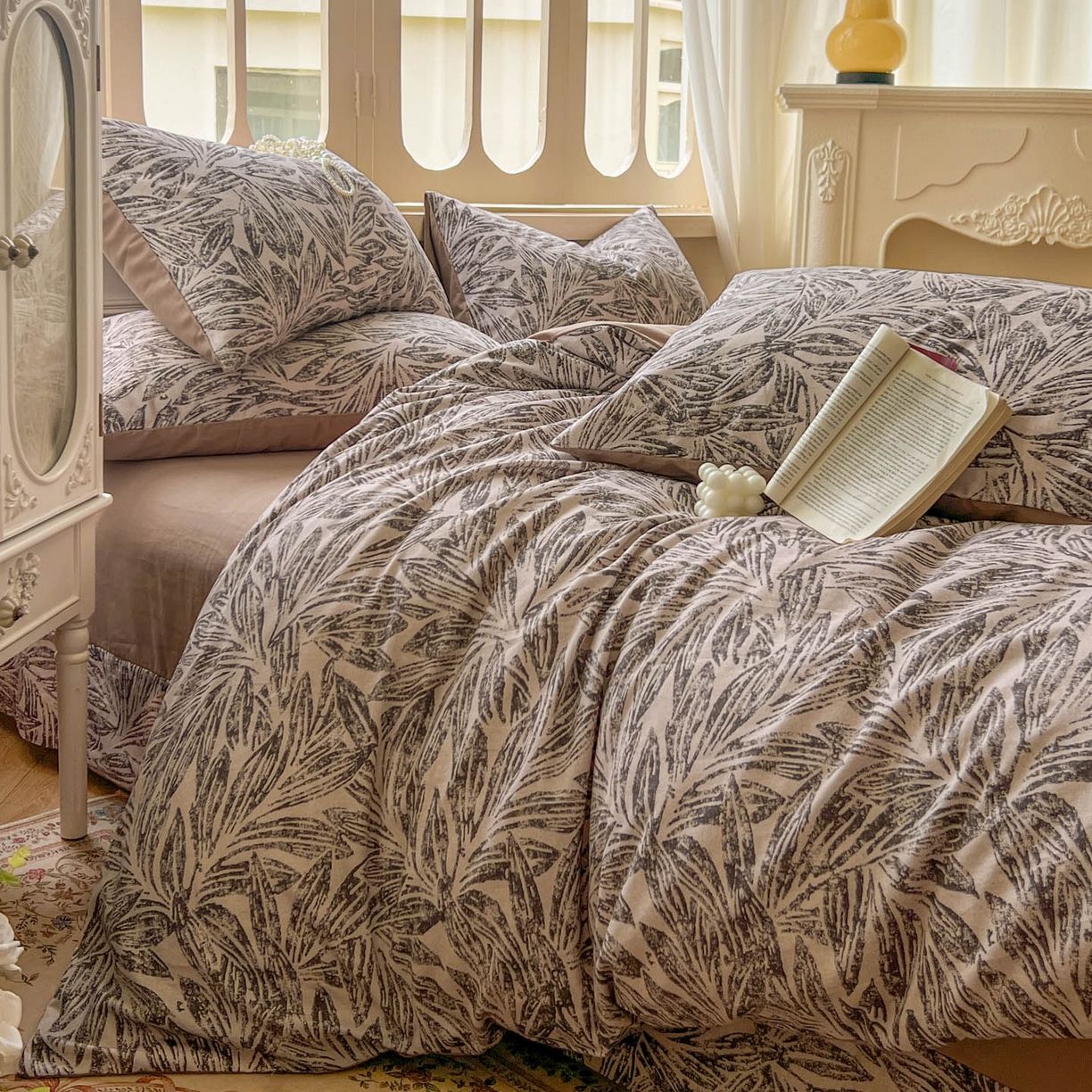 91家纺网 家纺一手货源 找家纺 田野 2025新款全棉13360加厚磨毛印花四件套 雅琪-卡其