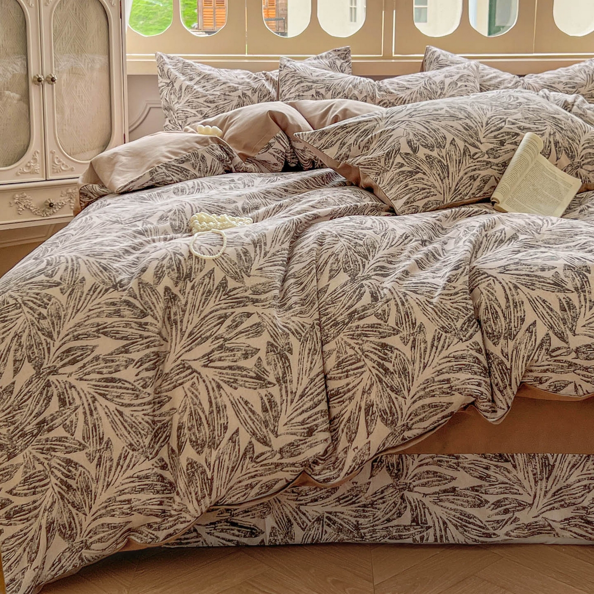 91家纺网 家纺一手货源 找家纺 田野 2025新款全棉13360加厚磨毛印花四件套 雅琪-卡其