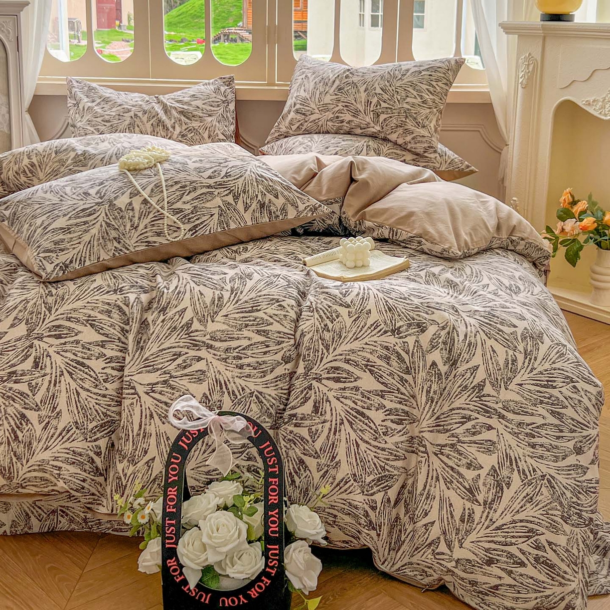 91家纺网 家纺一手货源 找家纺 田野 2025新款全棉13360加厚磨毛印花四件套 雅琪-卡其