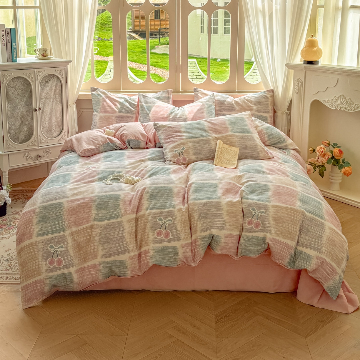 田野 2025新款全棉13360加厚磨毛印花四件套 樱为你-粉