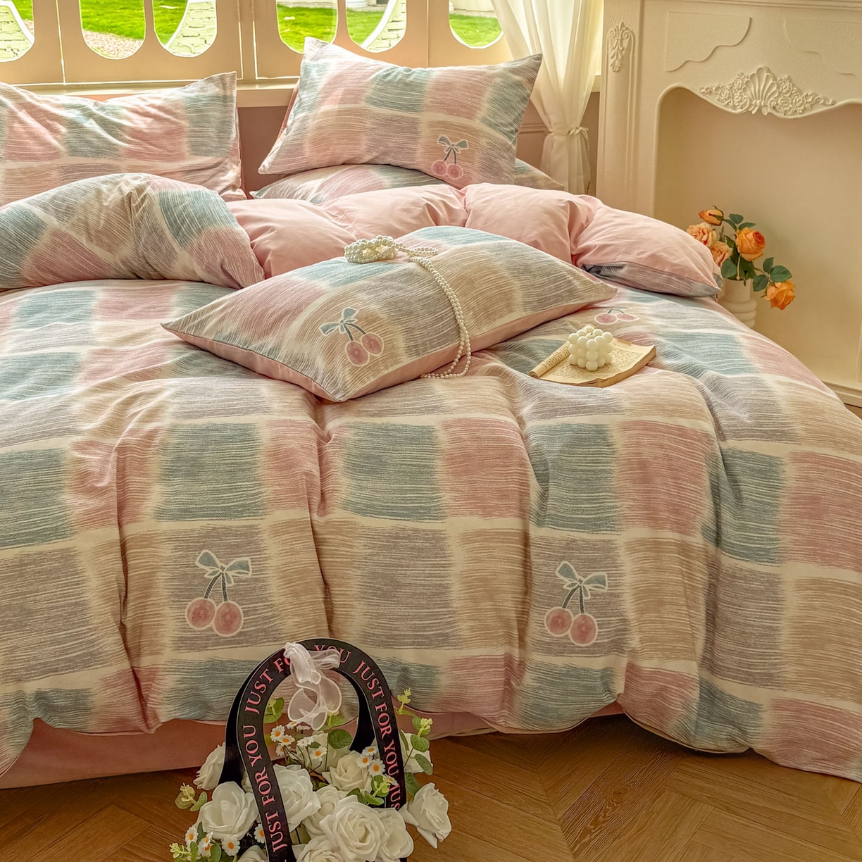 91家纺网 家纺一手货源 找家纺 田野 2025新款全棉13360加厚磨毛印花四件套 樱为你-粉