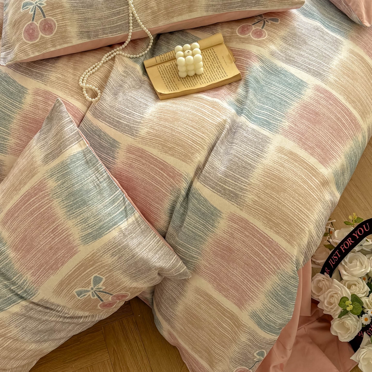 91家纺网 家纺一手货源 找家纺 田野 2025新款全棉13360加厚磨毛印花四件套 樱为你-粉