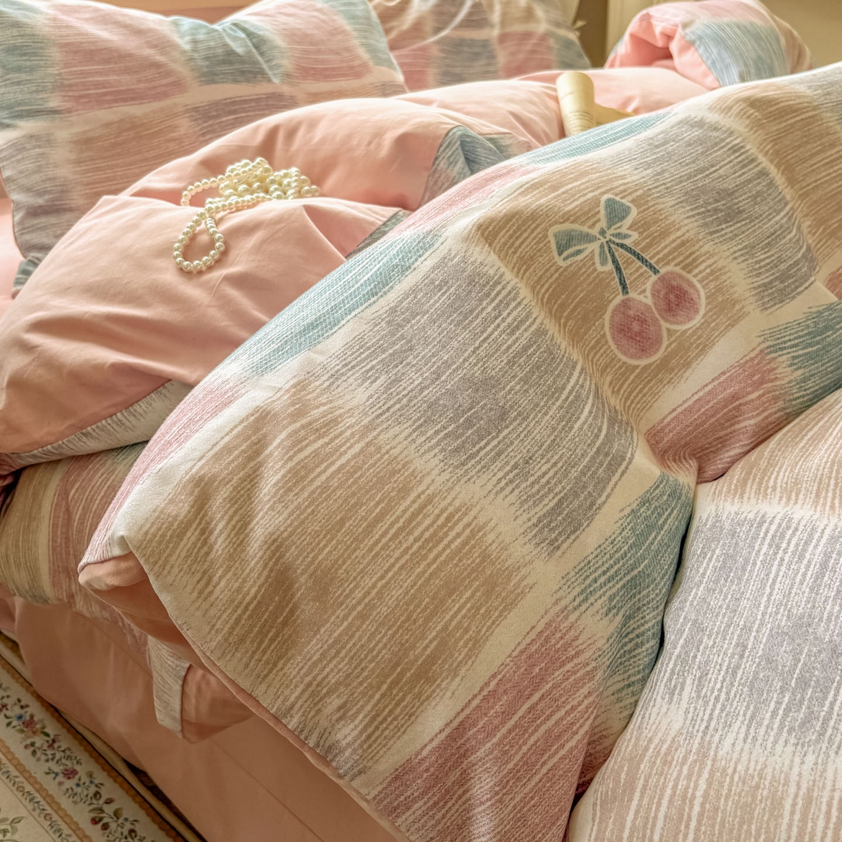 91家纺网 家纺一手货源 找家纺 田野 2025新款全棉13360加厚磨毛印花四件套 樱为你-粉