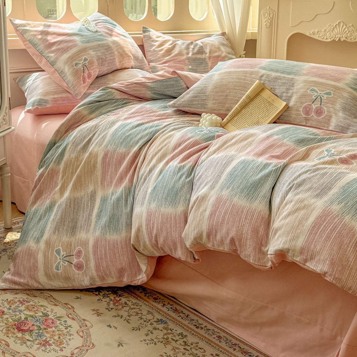 91家纺网 家纺一手货源 找家纺 田野 2025新款全棉13360加厚磨毛印花四件套 樱为你-粉