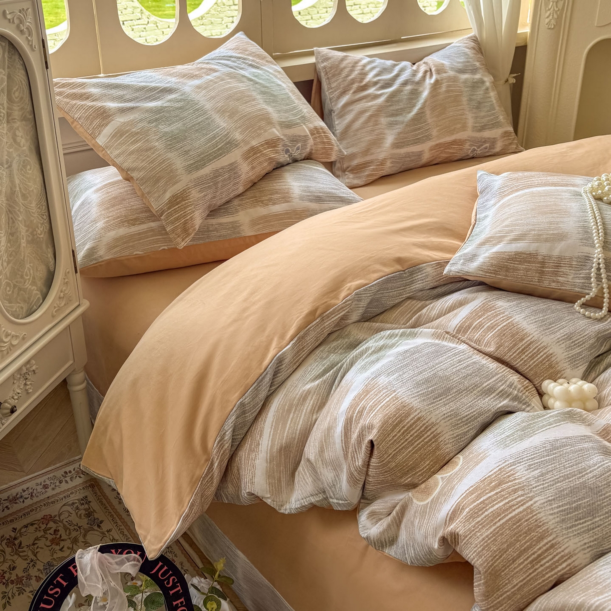 91家纺网 家纺一手货源 找家纺 田野 2025新款全棉13360加厚磨毛印花四件套 樱为你-桔