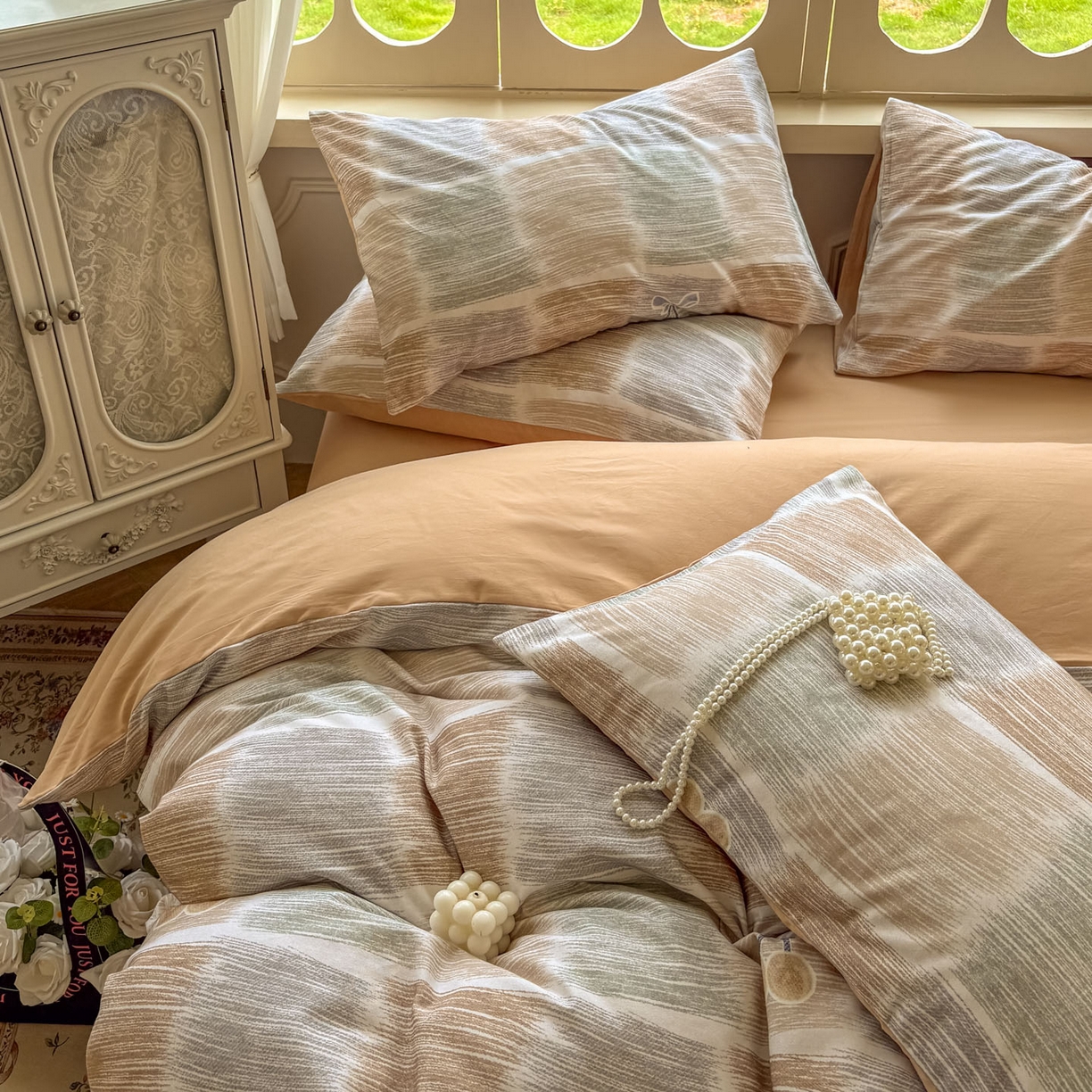 91家纺网 家纺一手货源 找家纺 田野 2025新款全棉13360加厚磨毛印花四件套 樱为你-桔