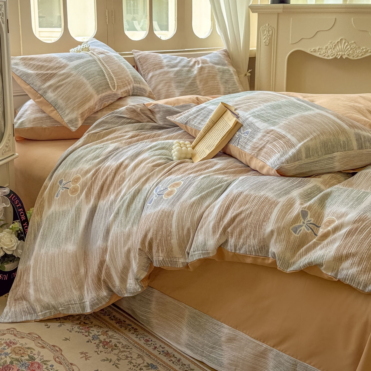 91家纺网 家纺一手货源 找家纺 田野 2025新款全棉13360加厚磨毛印花四件套 樱为你-桔