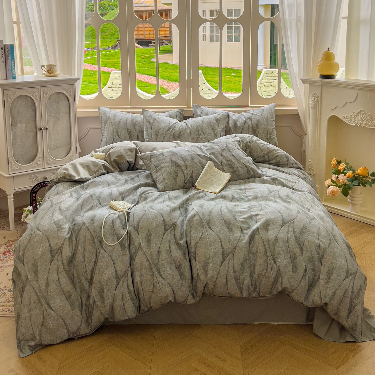 田野 2025新款全棉13360加厚磨毛印花四件套 灼华-绿