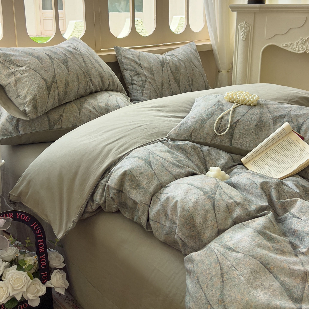 91家纺网 家纺一手货源 找家纺 田野 2025新款全棉13360加厚磨毛印花四件套 灼华-绿