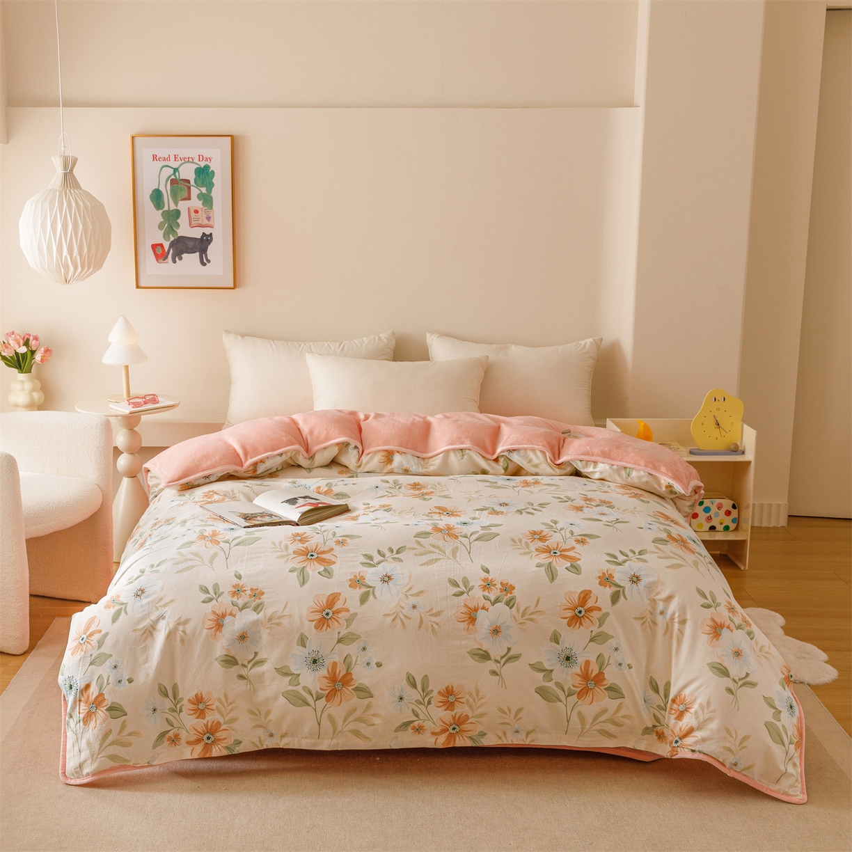 红粉佳人家纺 2025新款A类棉加绒印花单被套被套单件 花颜悦色