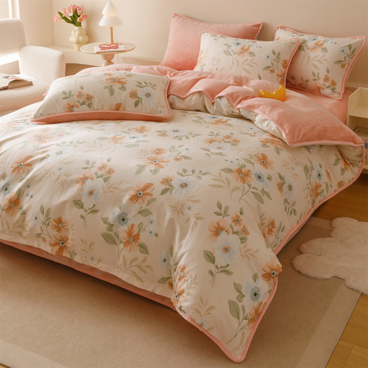 91家纺网 家纺一手货源 找家纺 红粉佳人家纺 2025新款A类棉加绒印花单被套被套单件 花颜悦色