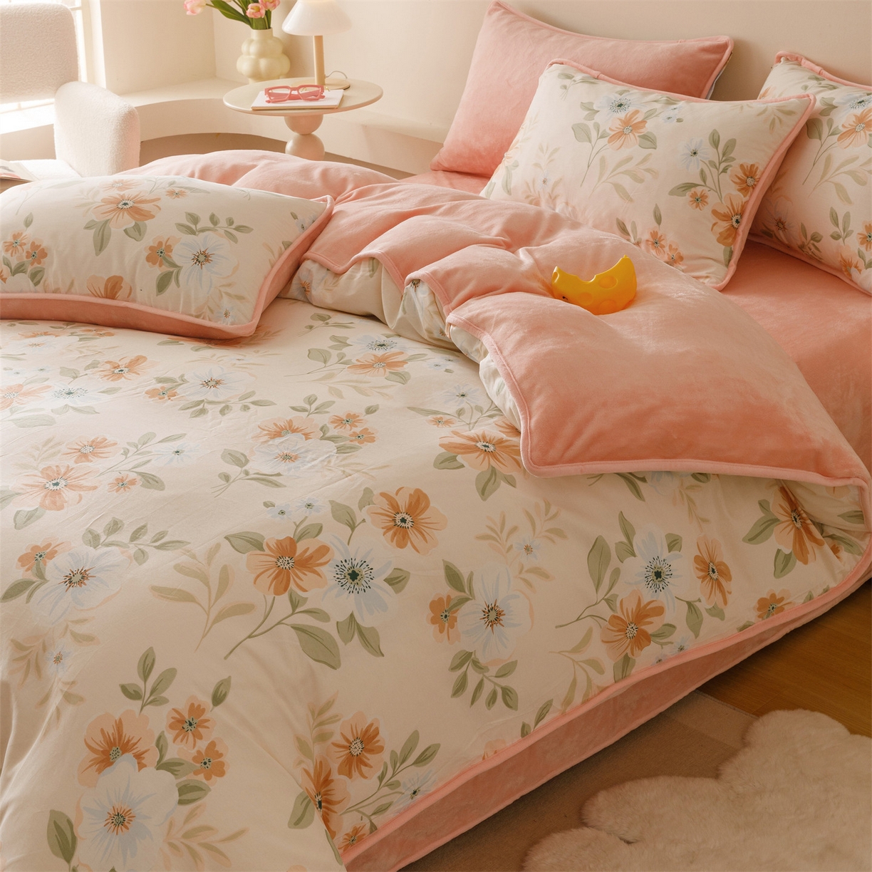 91家纺网 家纺一手货源 找家纺 红粉佳人家纺 2025新款A类棉加绒印花单被套被套单件 花颜悦色