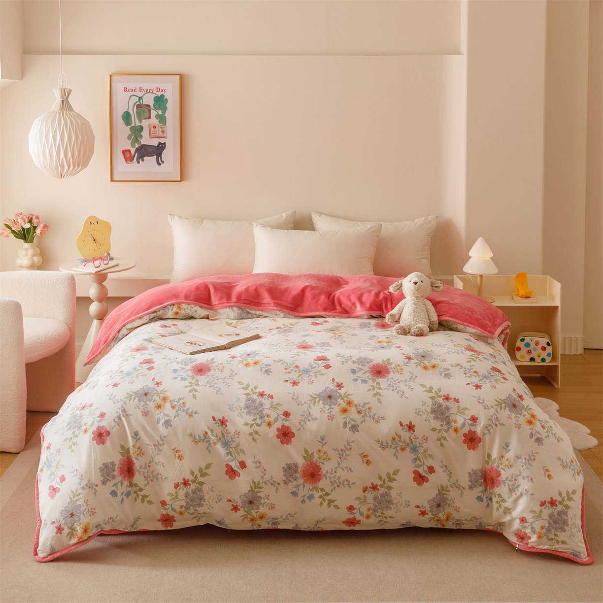 红粉佳人家纺 2025新款A类棉加绒印花单被套被套单件 花漾甜梦