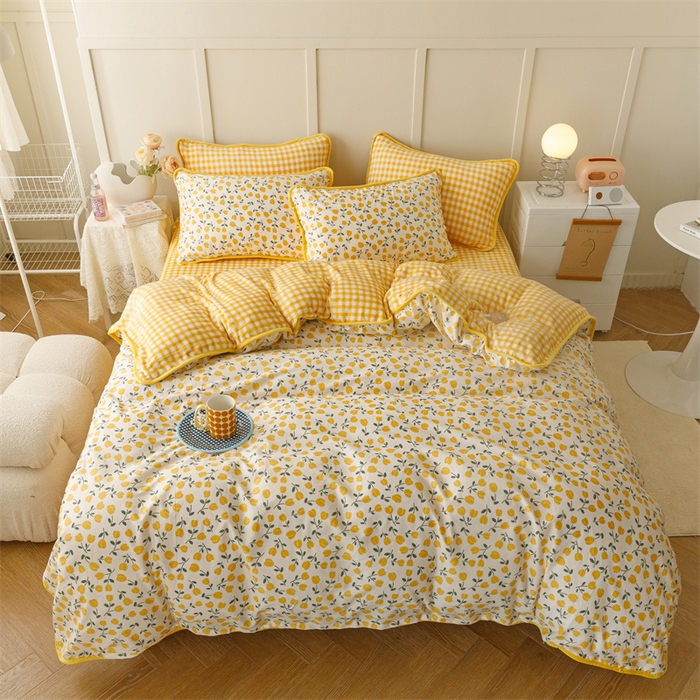 91家纺网 家纺一手货源 找家纺 红粉佳人家纺 2025新款A类棉加绒印花单被套被套单件 花语-黄