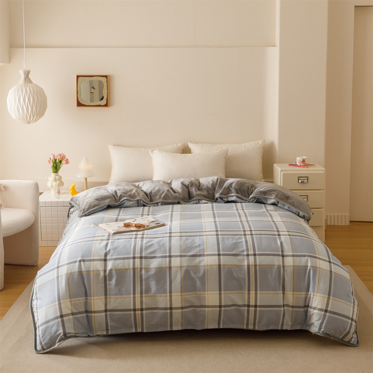 红粉佳人家纺 2025新款A类棉加绒印花单被套被套单件 简格风尚