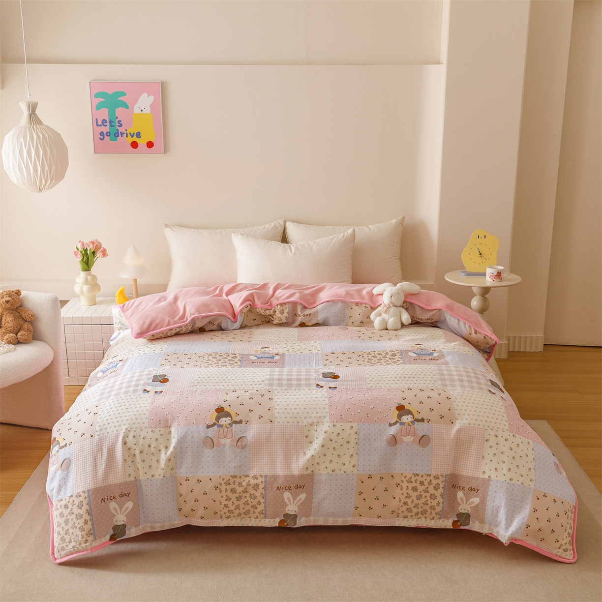 红粉佳人家纺 2025新款A类棉加绒印花单被套被套单件 快乐聚会