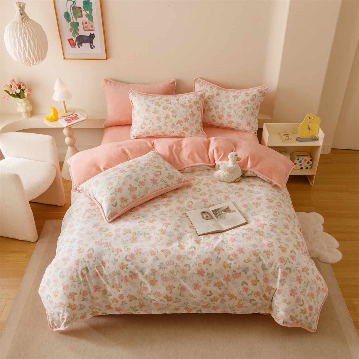 91家纺网 家纺一手货源 找家纺 红粉佳人家纺 2025新款A类棉加绒印花单被套被套单件 满园芳华