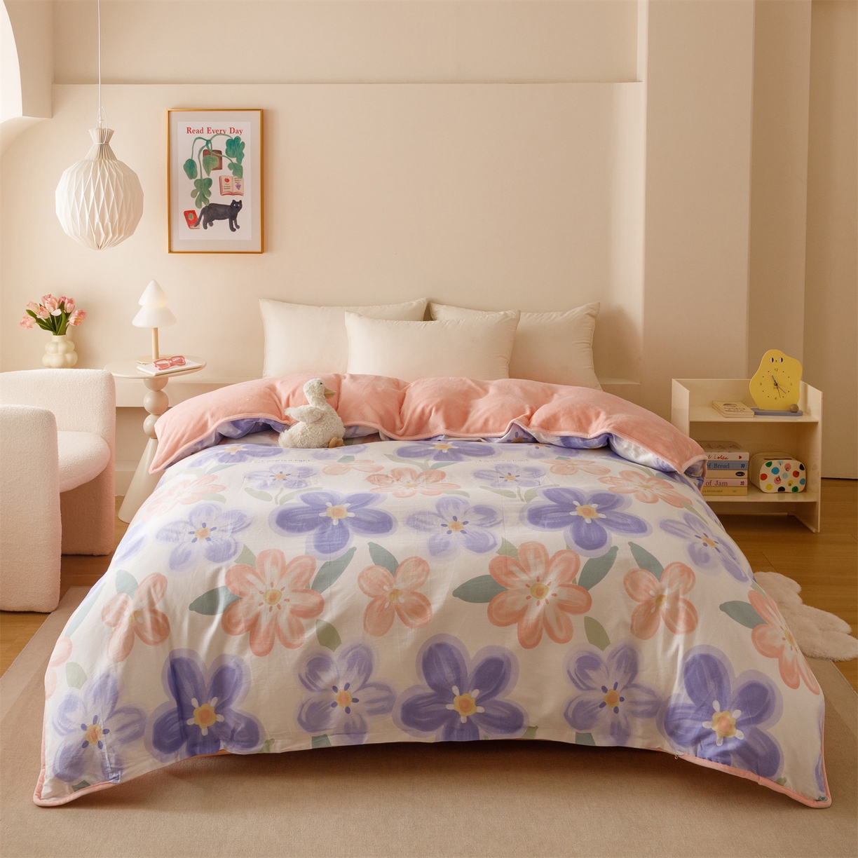 红粉佳人家纺 2025新款A类棉加绒印花单被套被套单件 梦幻花海