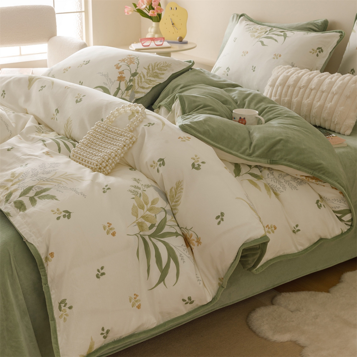 91家纺网 家纺一手货源 找家纺 红粉佳人家纺 2025新款A类棉加绒印花单被套被套单件 蜜叶