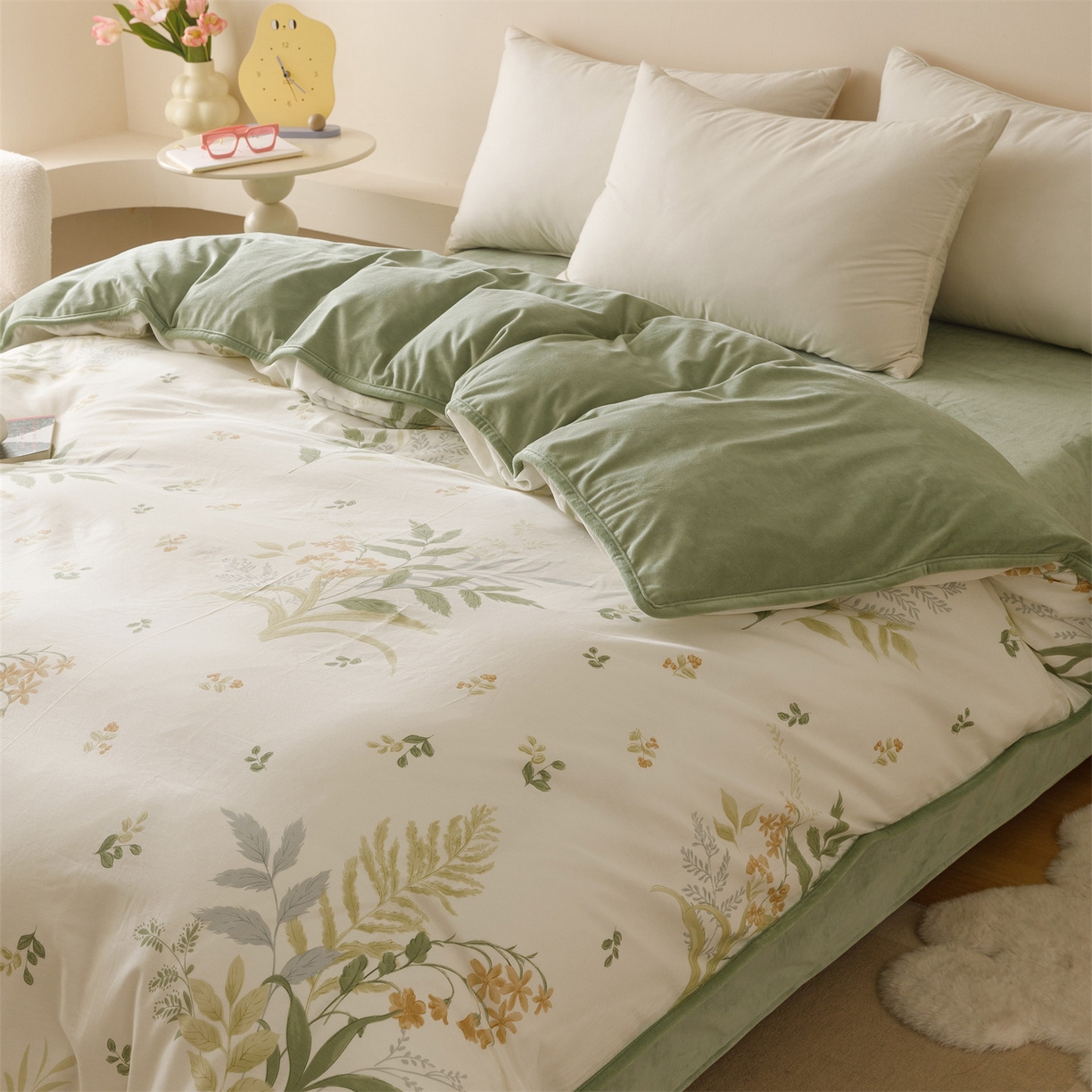 91家纺网 家纺一手货源 找家纺 红粉佳人家纺 2025新款A类棉加绒印花单被套被套单件 蜜叶