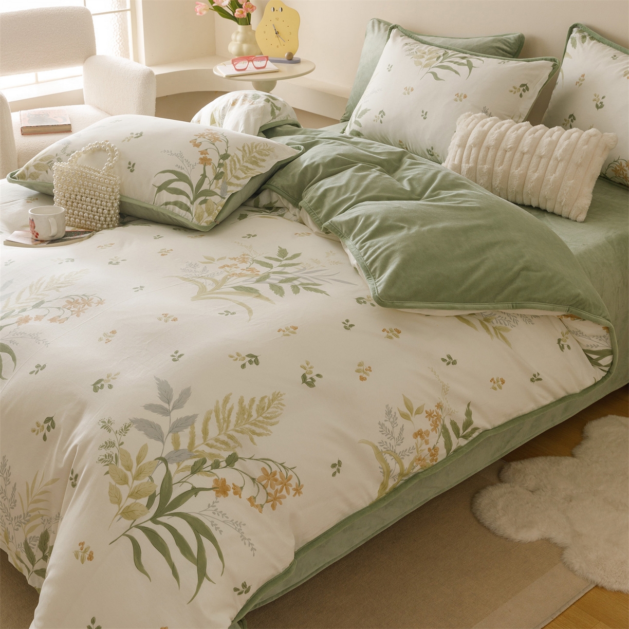 91家纺网 家纺一手货源 找家纺 红粉佳人家纺 2025新款A类棉加绒印花单被套被套单件 蜜叶