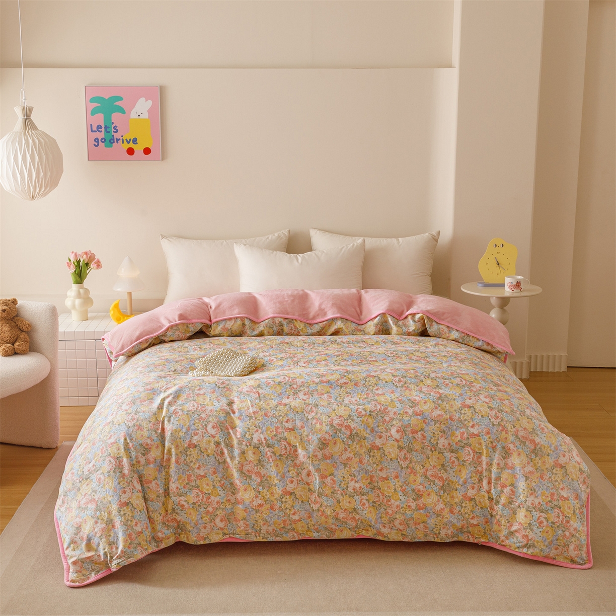 红粉佳人家纺 2025新款A类棉加绒印花单被套被套单件 暖阳绿意