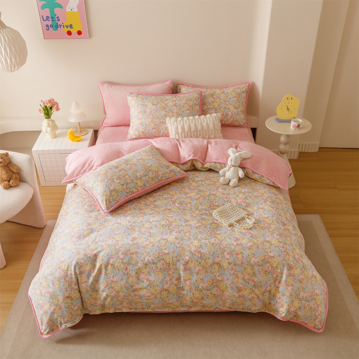 91家纺网 家纺一手货源 找家纺 红粉佳人家纺 2025新款A类棉加绒印花单被套被套单件 暖阳绿意