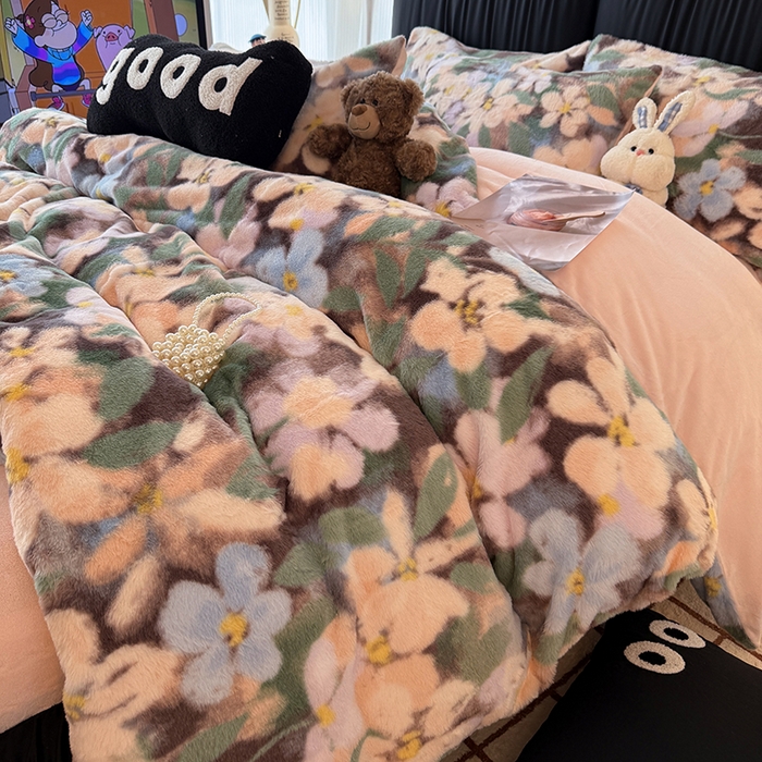 91家纺网 家纺一手货源 找家纺 HL原创 2025新款兔毛绒四件套 繁花