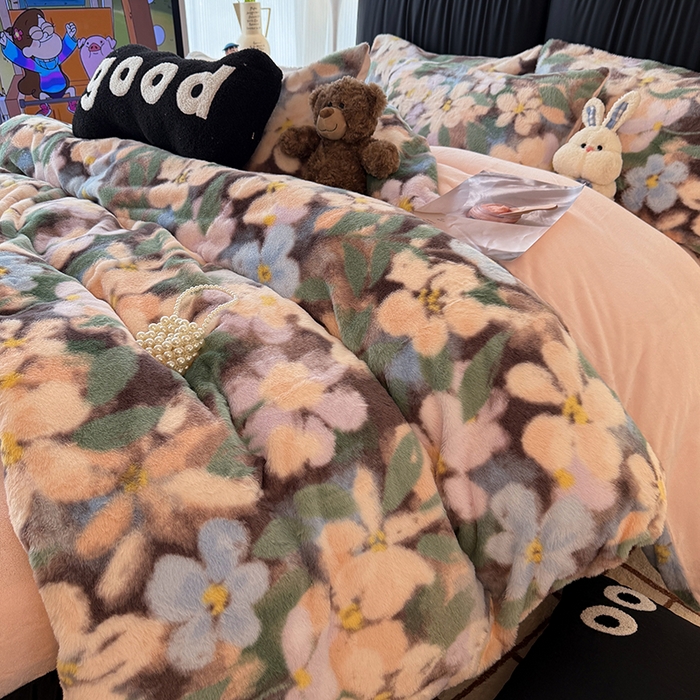 91家纺网 家纺一手货源 找家纺 HL原创 2025新款兔毛绒四件套 繁花