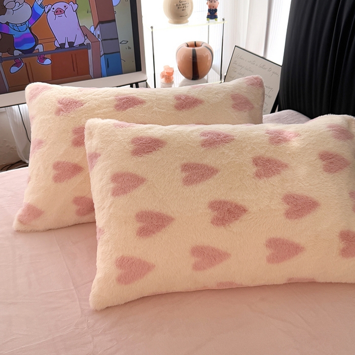 91家纺网 家纺一手货源 找家纺 HL原创 2025新款兔毛绒四件套 粉色心情