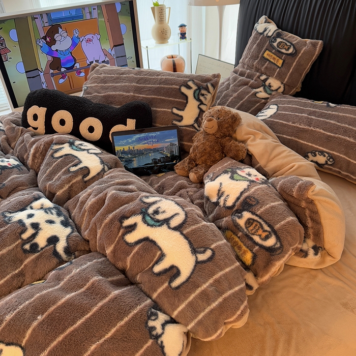 HL原创 2025新款兔毛绒四件套 狗狗线条