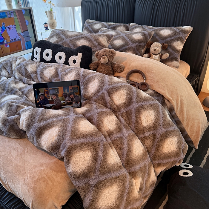 HL原创 2025新款兔毛绒四件套 咖啡